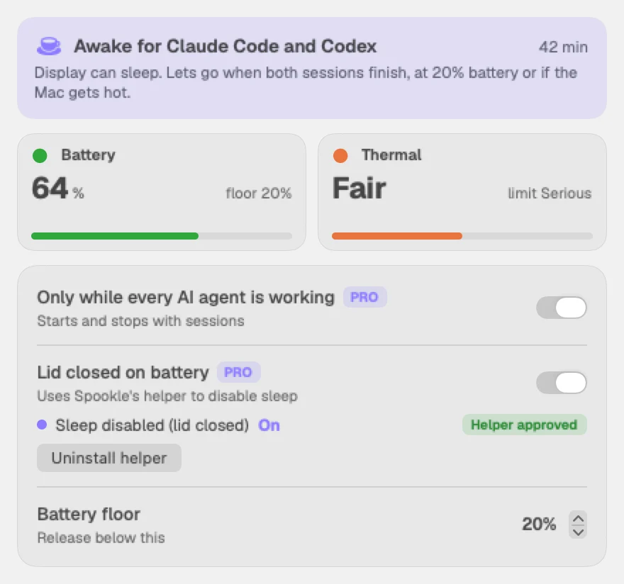 Keep awake settings. Example data.