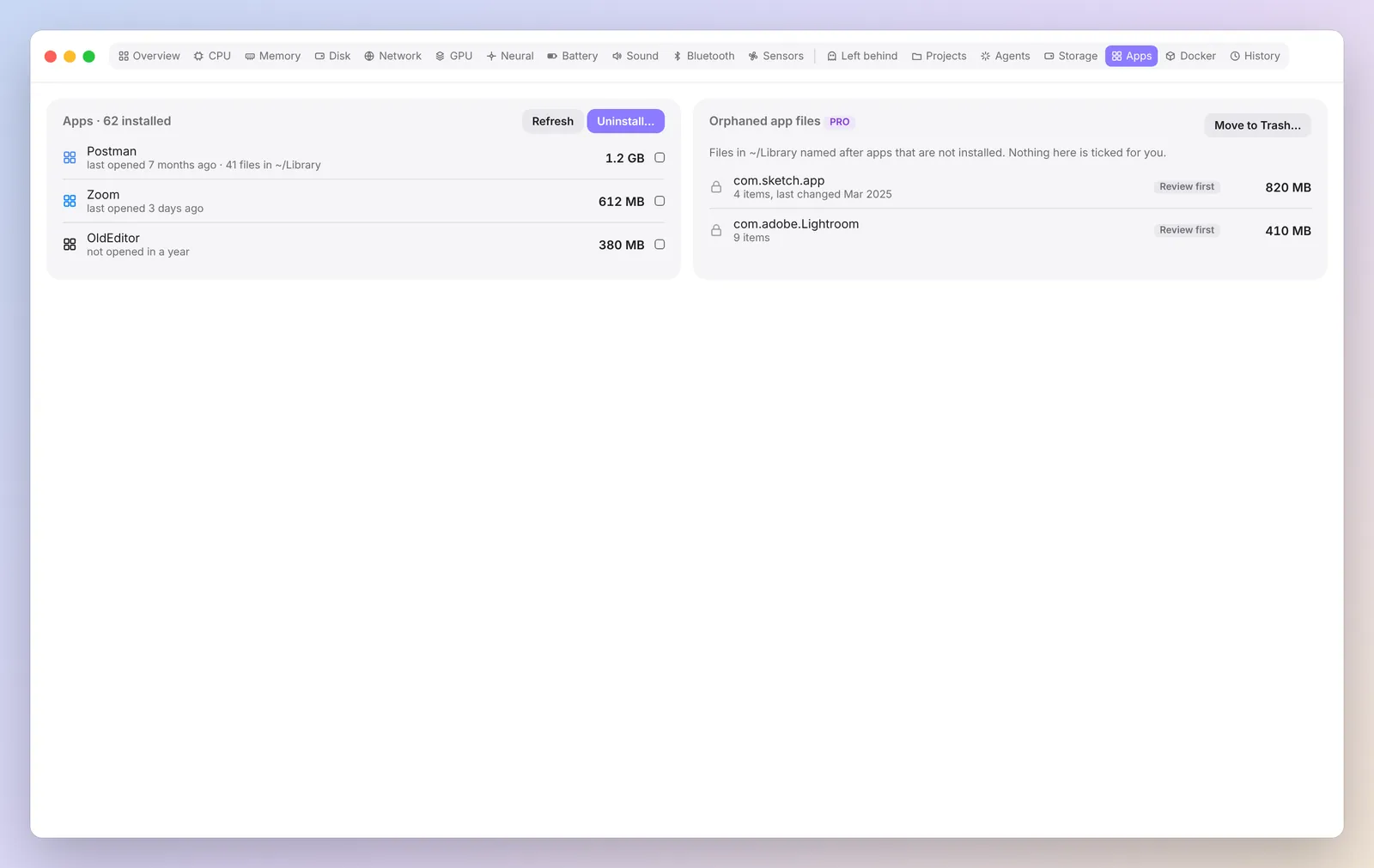 Apps in Spookle. Example data.